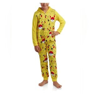 Pokemon Pikachu hooded one-piece pajama set zip-up closure 3D ears on hood 14/16